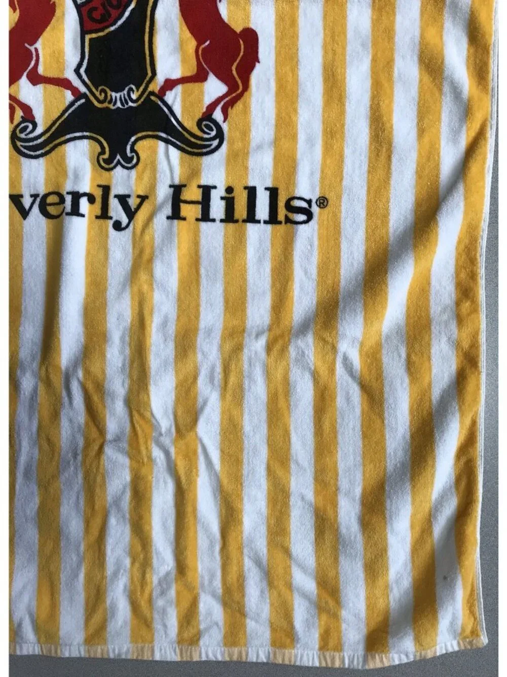 Vintage GIORGIO BEVERLY HILLS Beach Pool TOWEL YELLOW White Stripes 80’s EUC